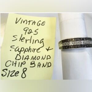 Sterling 925 Silver Sapphire and Diamond Band